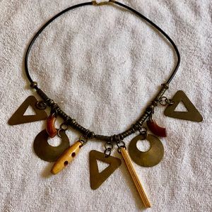 NWOT Multi-Charm Metal & Wood Necklace